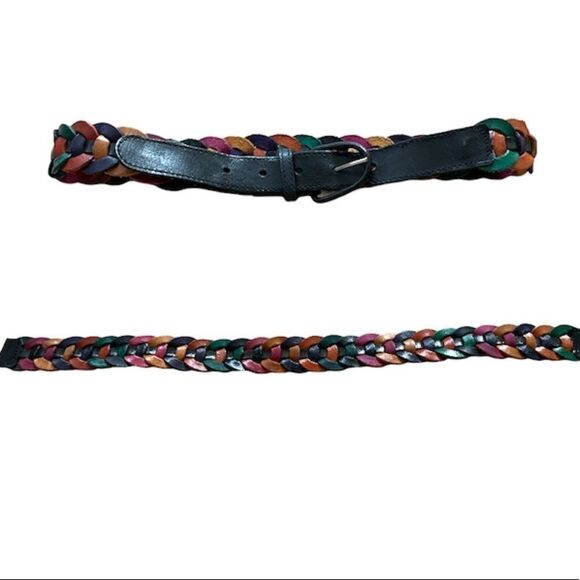 Accessories - Women's Vintage Black Leather Braided Colorful Belt
